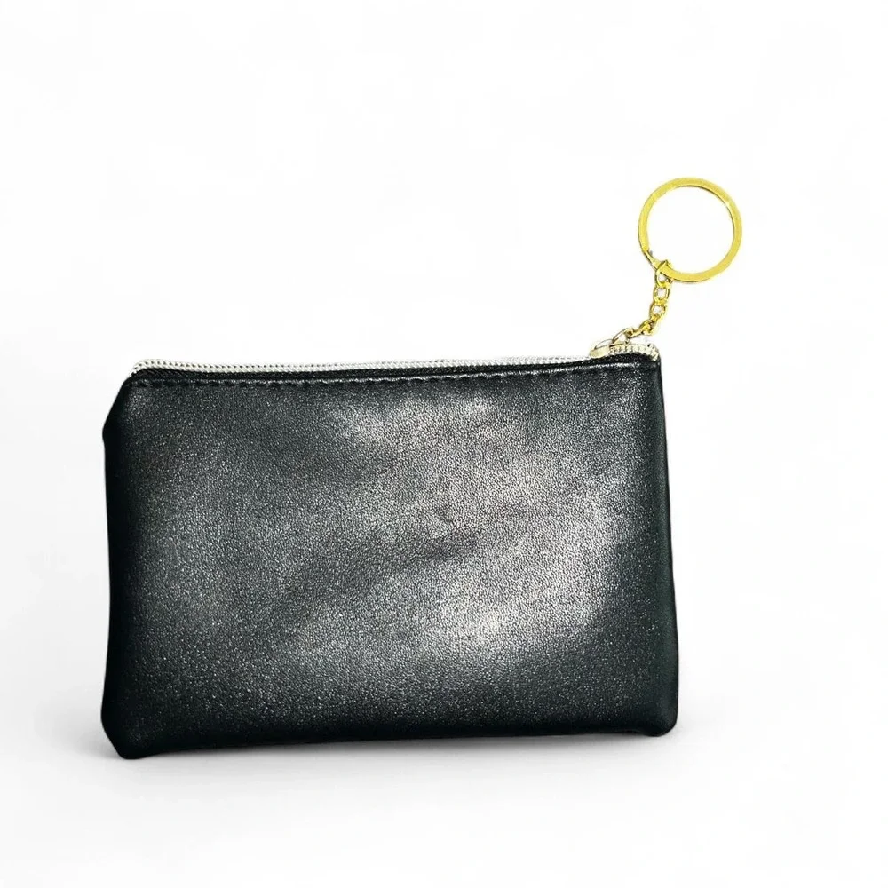 Target Fund Black Coin Purse Keychain Mini Zip Pouch Gold Hardware